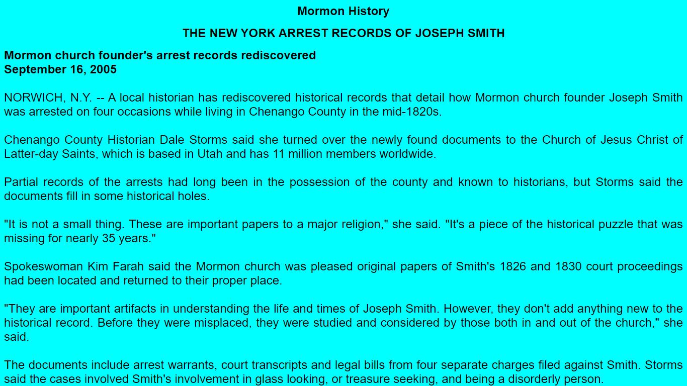 New York arrest records of Joseph Smith - truthandgrace.com