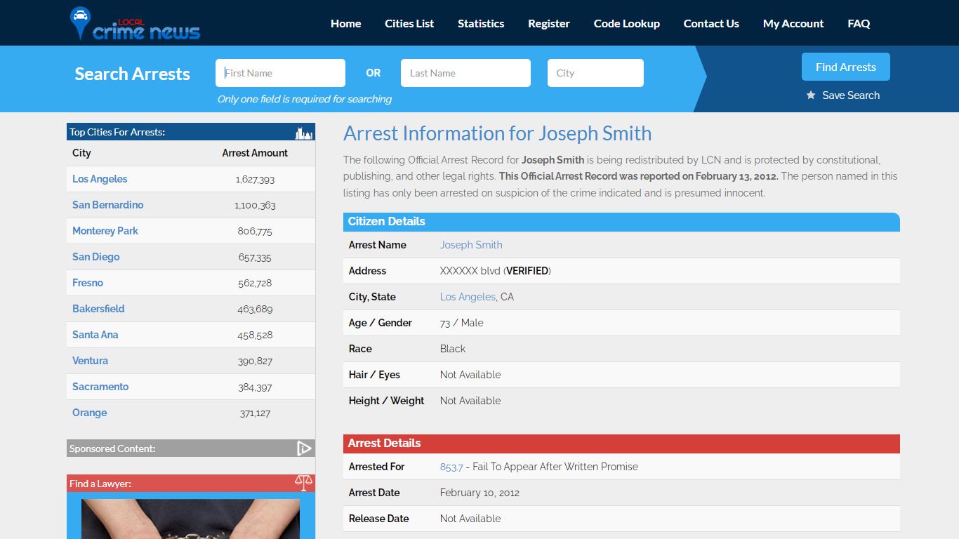 Joseph Smith Arrest Record Details | Local Crime News in Los Angeles ...