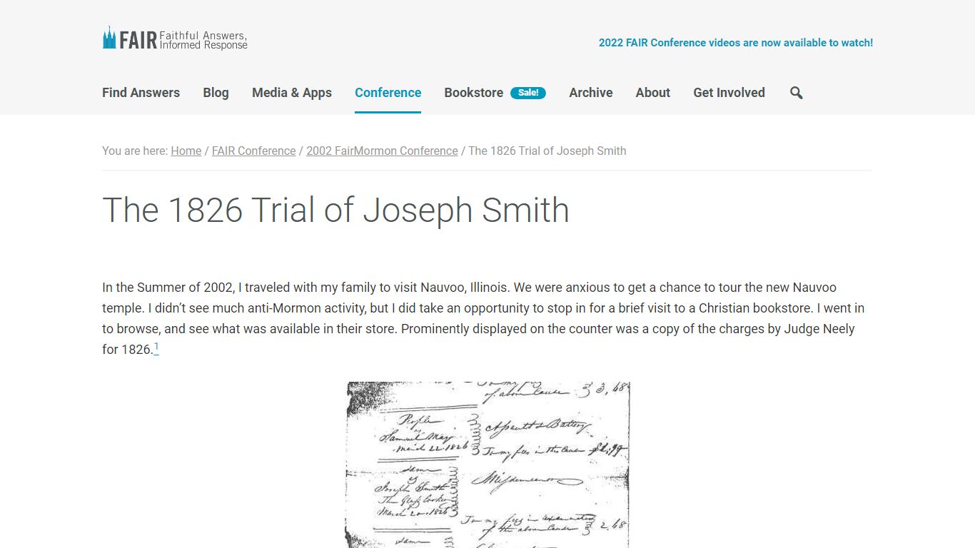 The 1826 Trial of Joseph Smith - FAIR